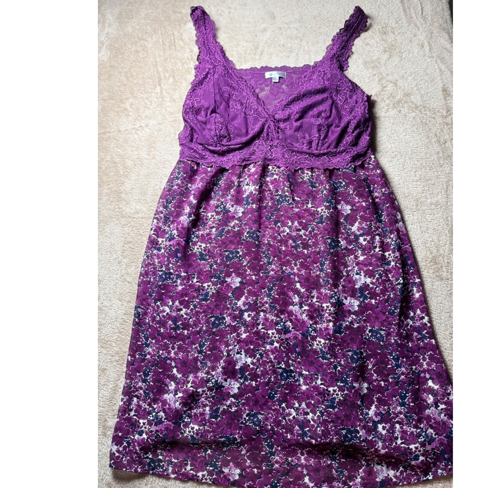 Chanteuse Purple Floral Lace Trim Chemise Nightgown XL Sleep Dress Feminine
